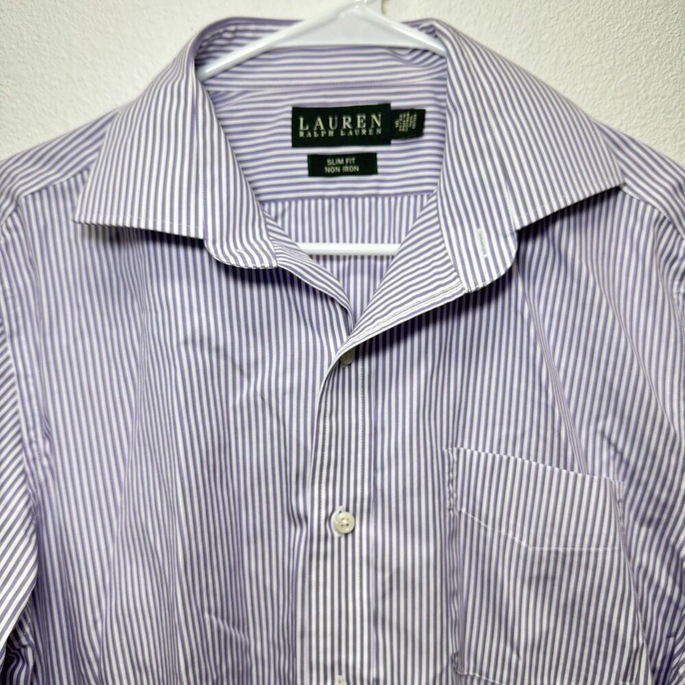 Lauren Ralph Lauren Shirt Mens 16 32/33‎ Purple Striped Long Sleeve Button Up